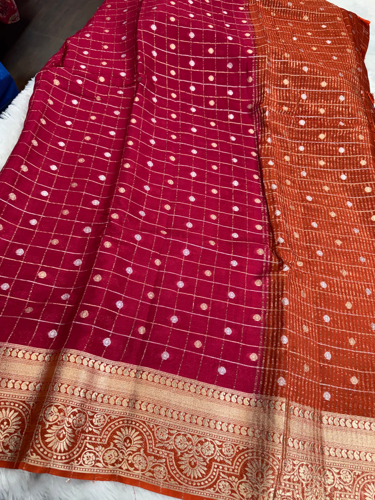Pure chinnon zari checks saree-SR1319A