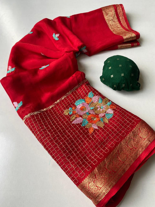 Pure Chinnon embroidery saree-SR1147E