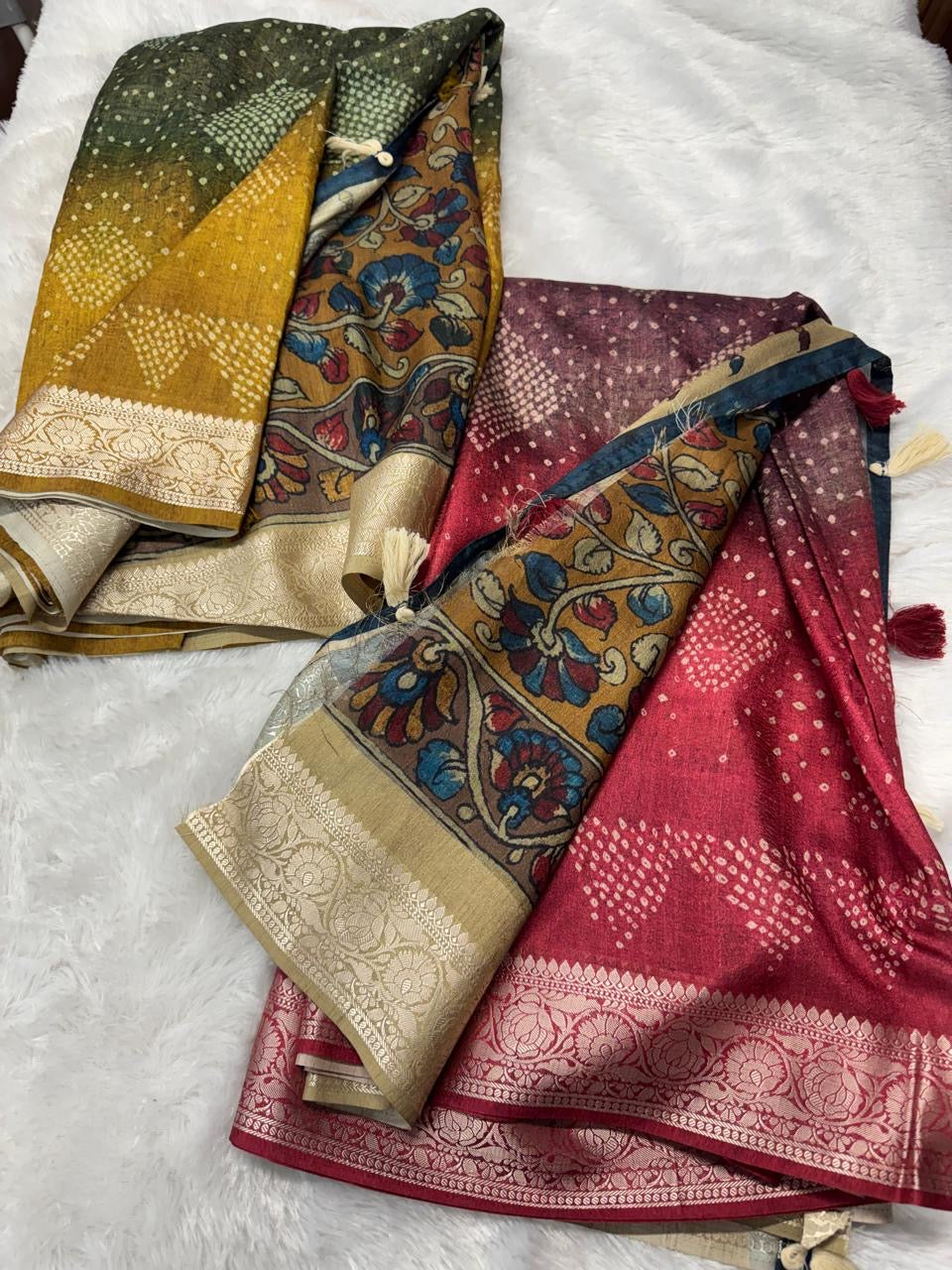 Viscose Tassar bandhini Kalamkari saree-SRCS005