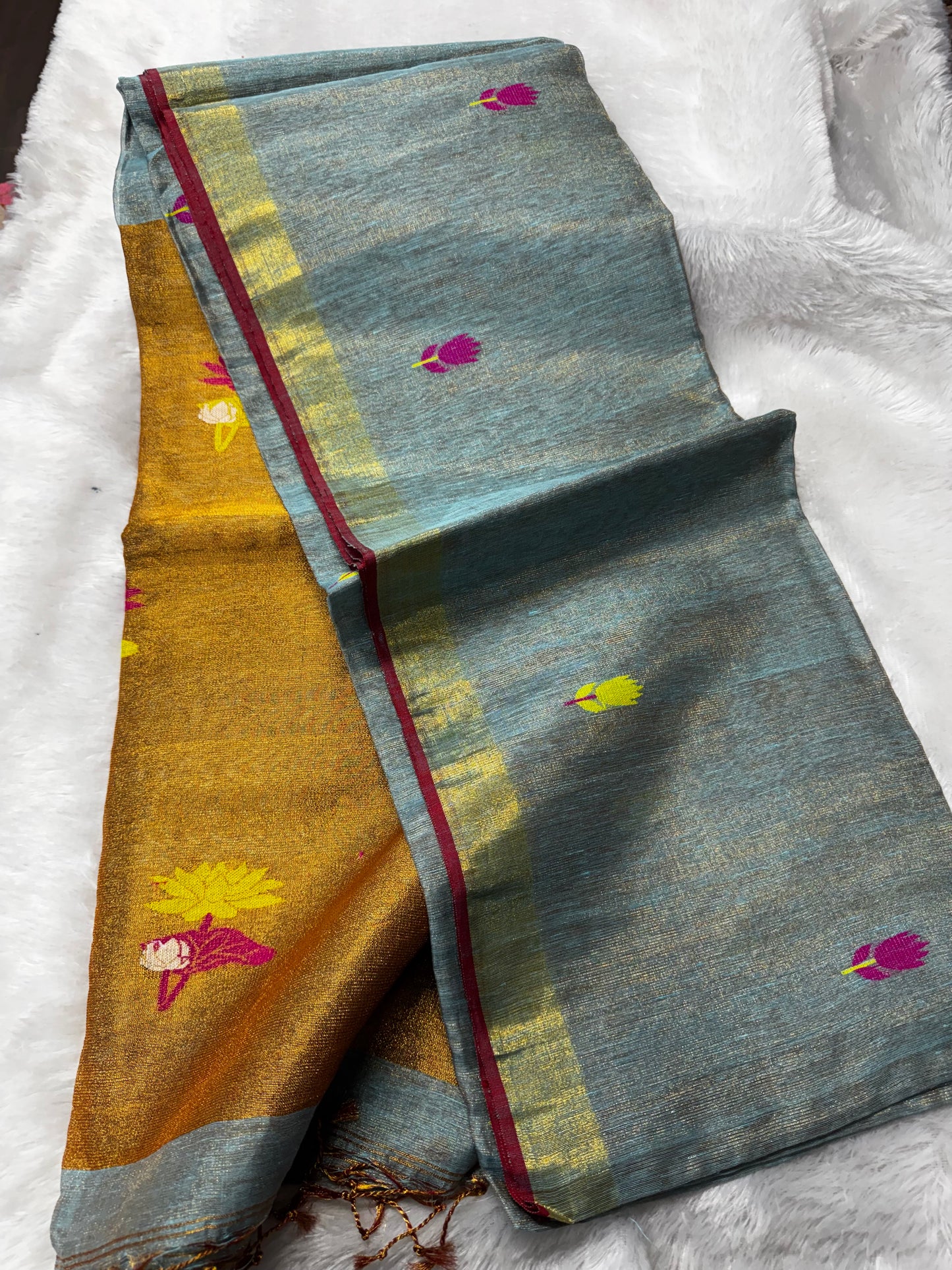 Linen tissue Jamdhani saree-SR1224H