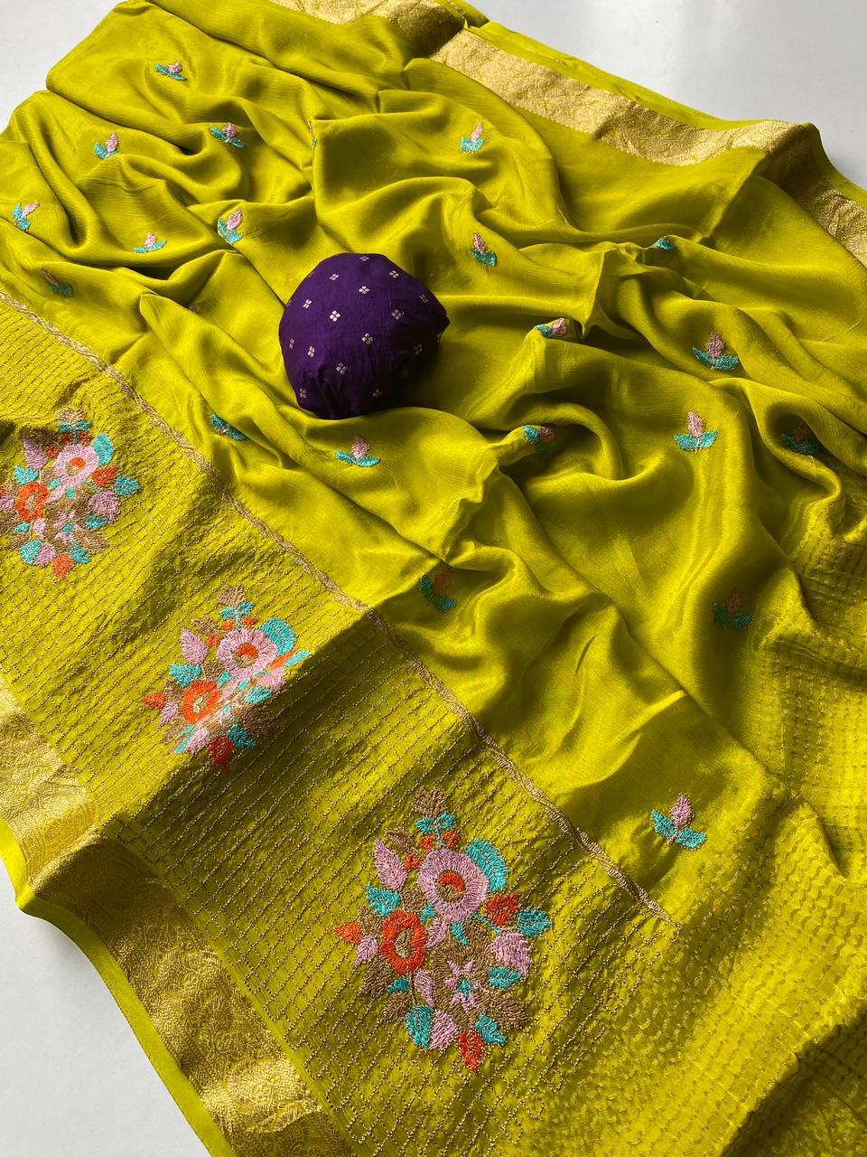 Pure Chinnon embroidery saree-SR1147B