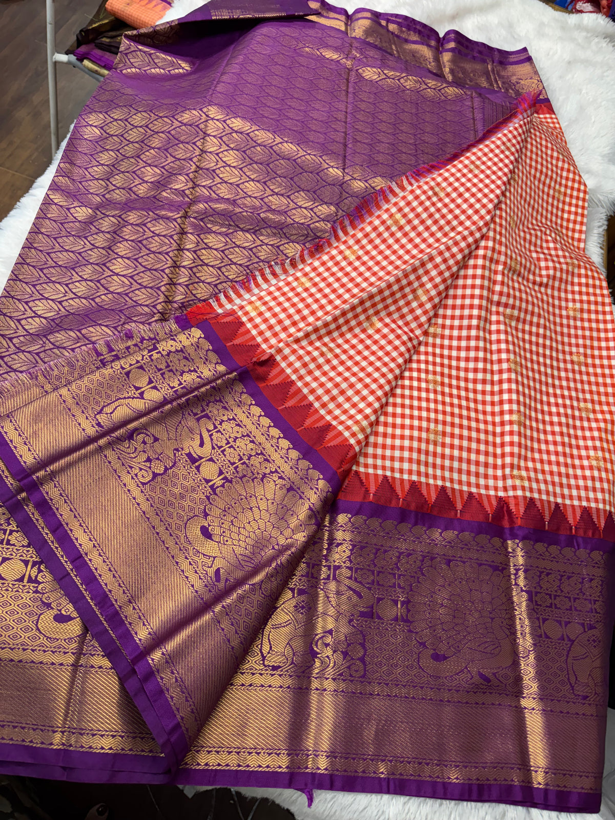Soft Gadwal madras checks saree-SR1329A