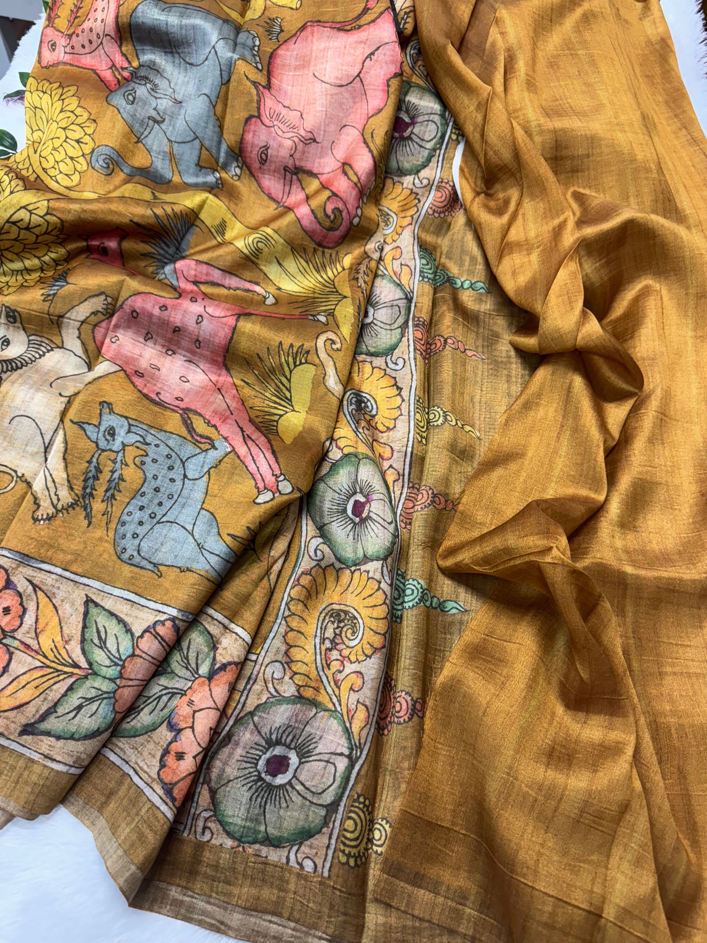 Tassar silk pen Kalamkari print saree-SR1126A