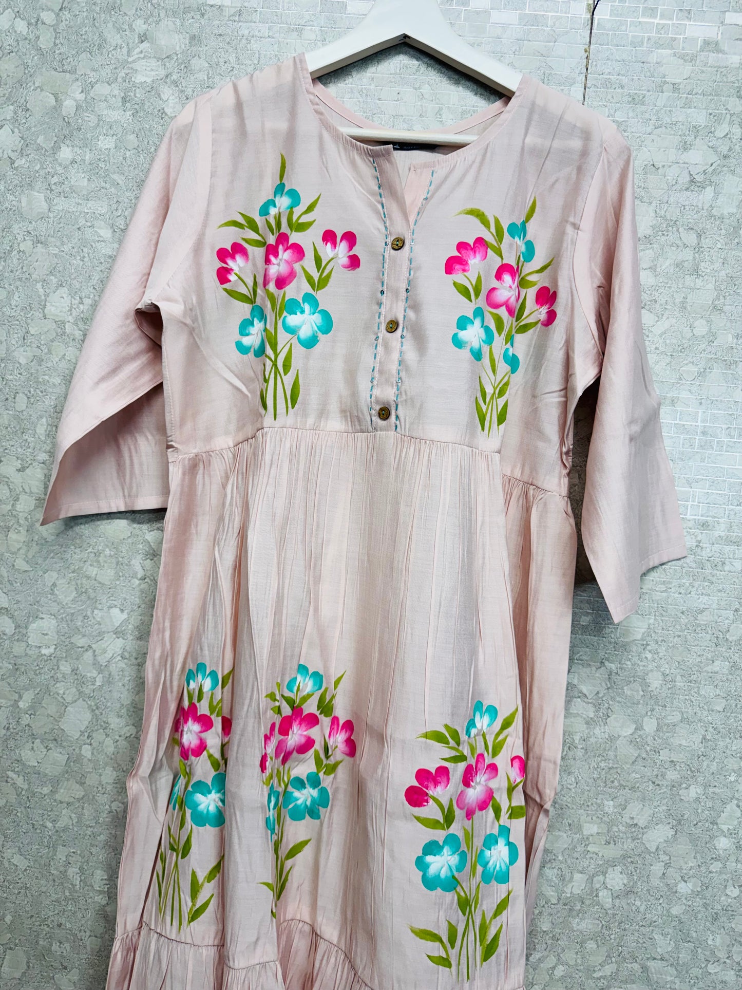 Chanderi Brush paint frock -SRM007