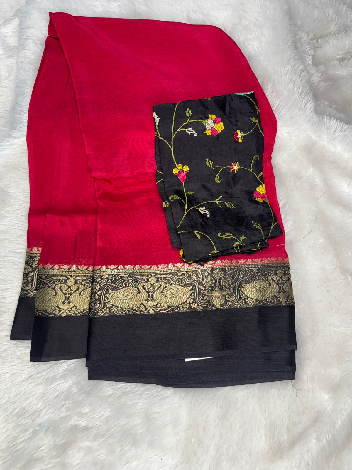 Mysore crepe saree embroidery blouse-SR1326