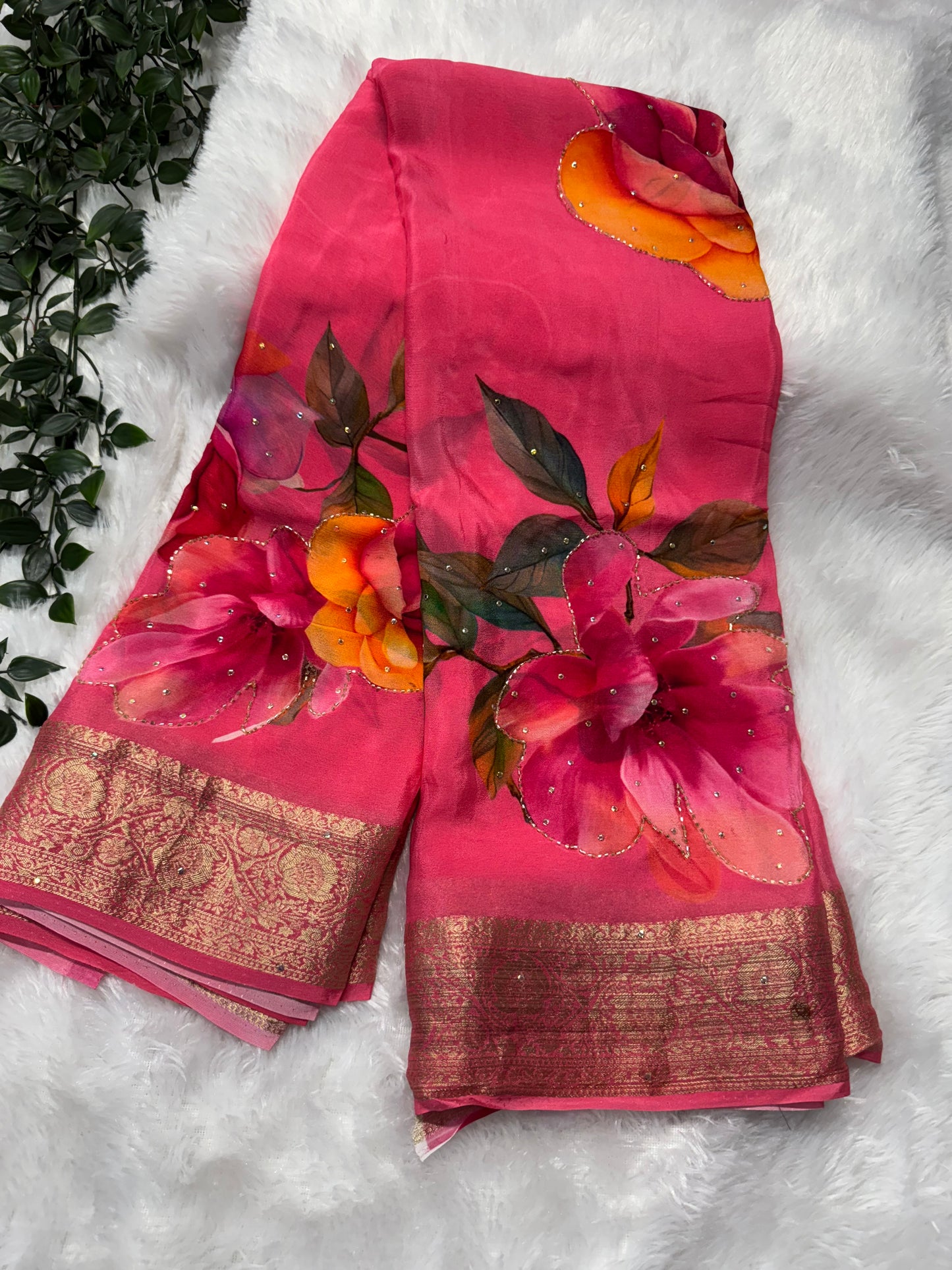Pure Chinnon digital embroidery saree-SR1151D