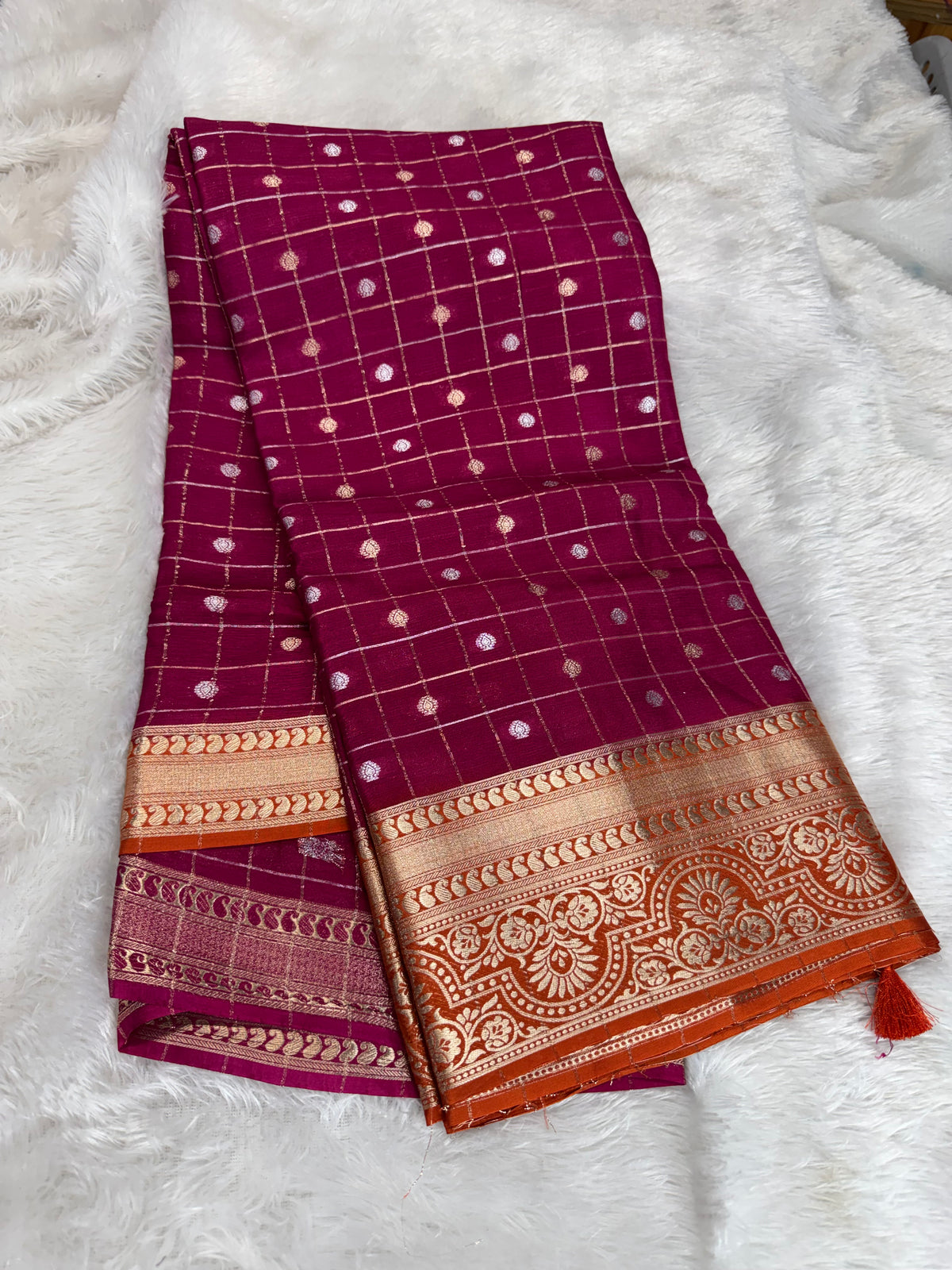 Pure chinnon checks saree-SR1319B