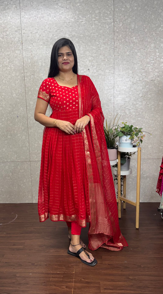 Viscose checks anarkali-SRA021A