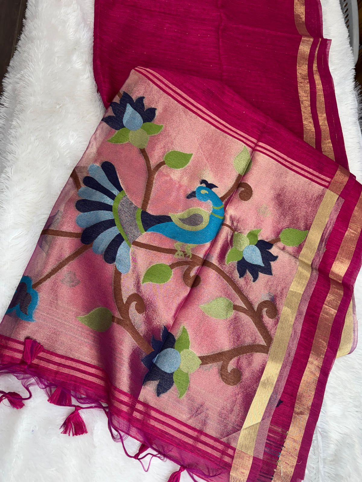 Khadi linen Jamdhani saree-SR1321