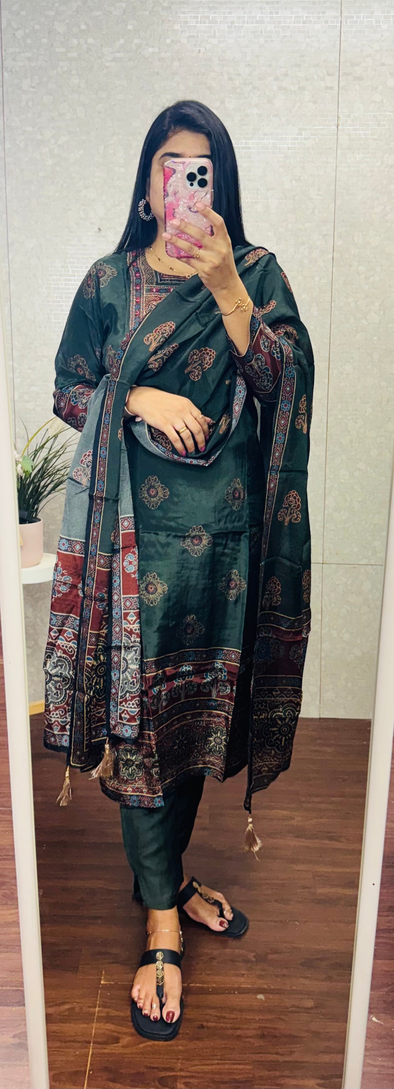 Crepe silk ajrakh suit-SRS056E