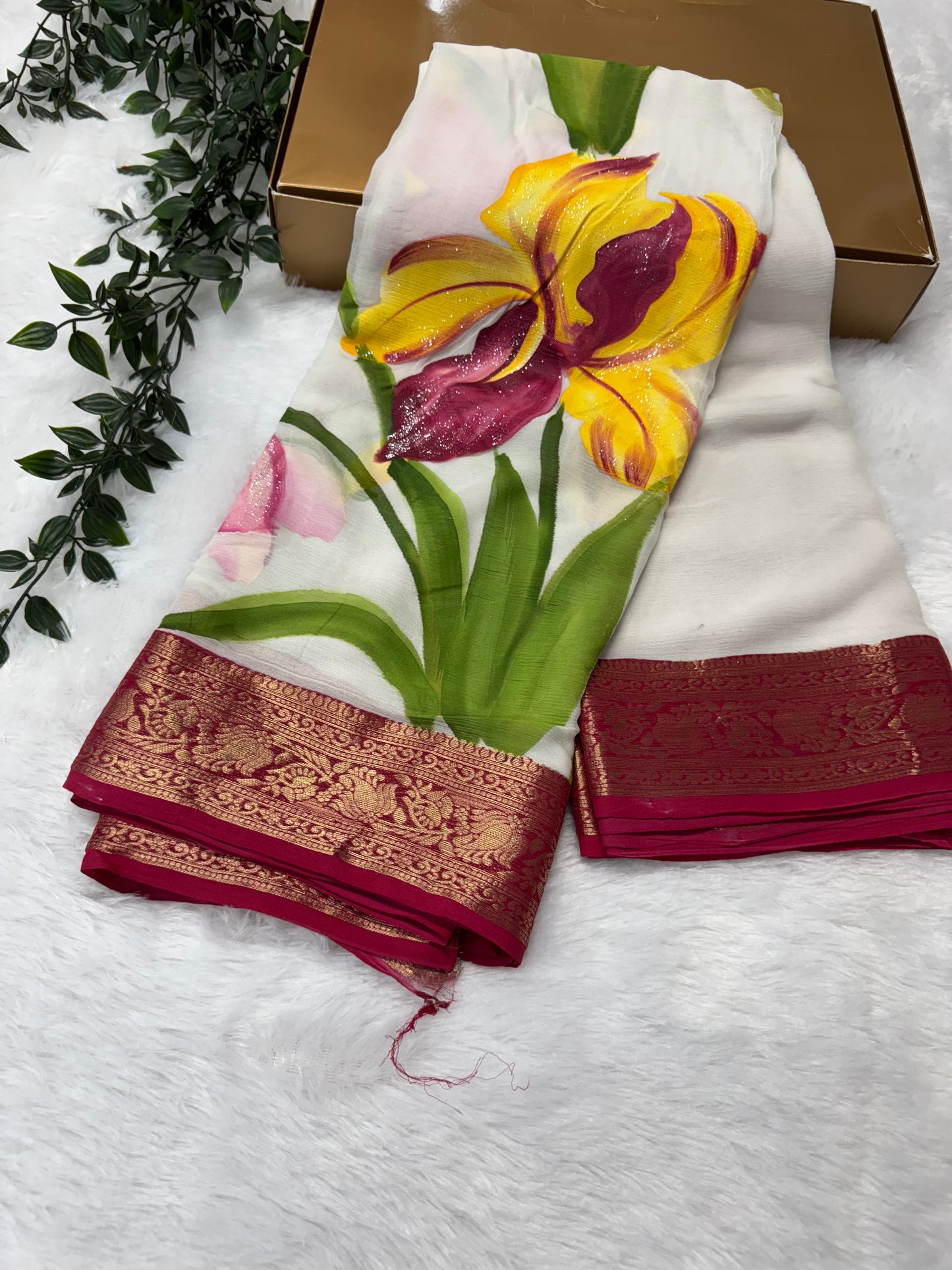 Pure chiffon hand painted saree-SR1015F