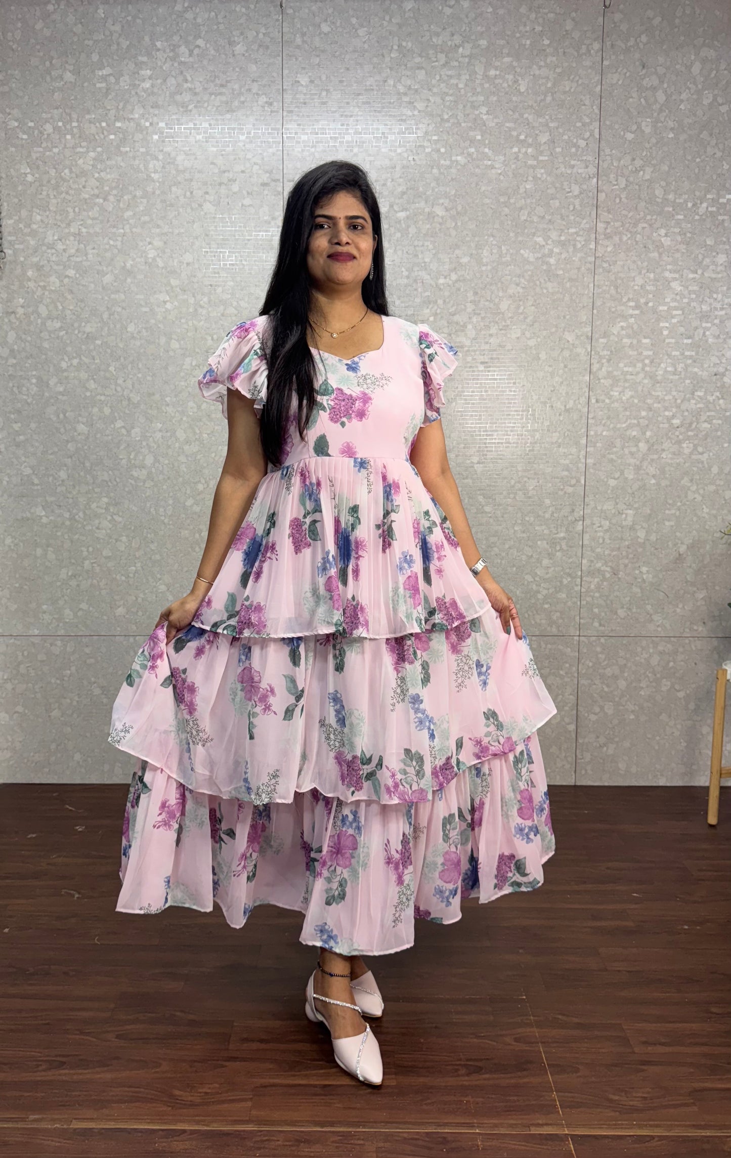 Georget printed frock-SRF1027E