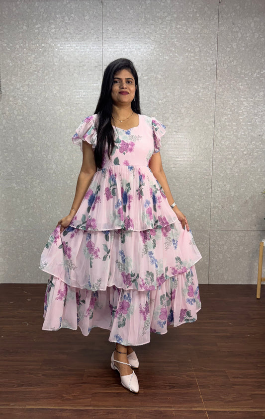 Georget printed frock-SRF1027E
