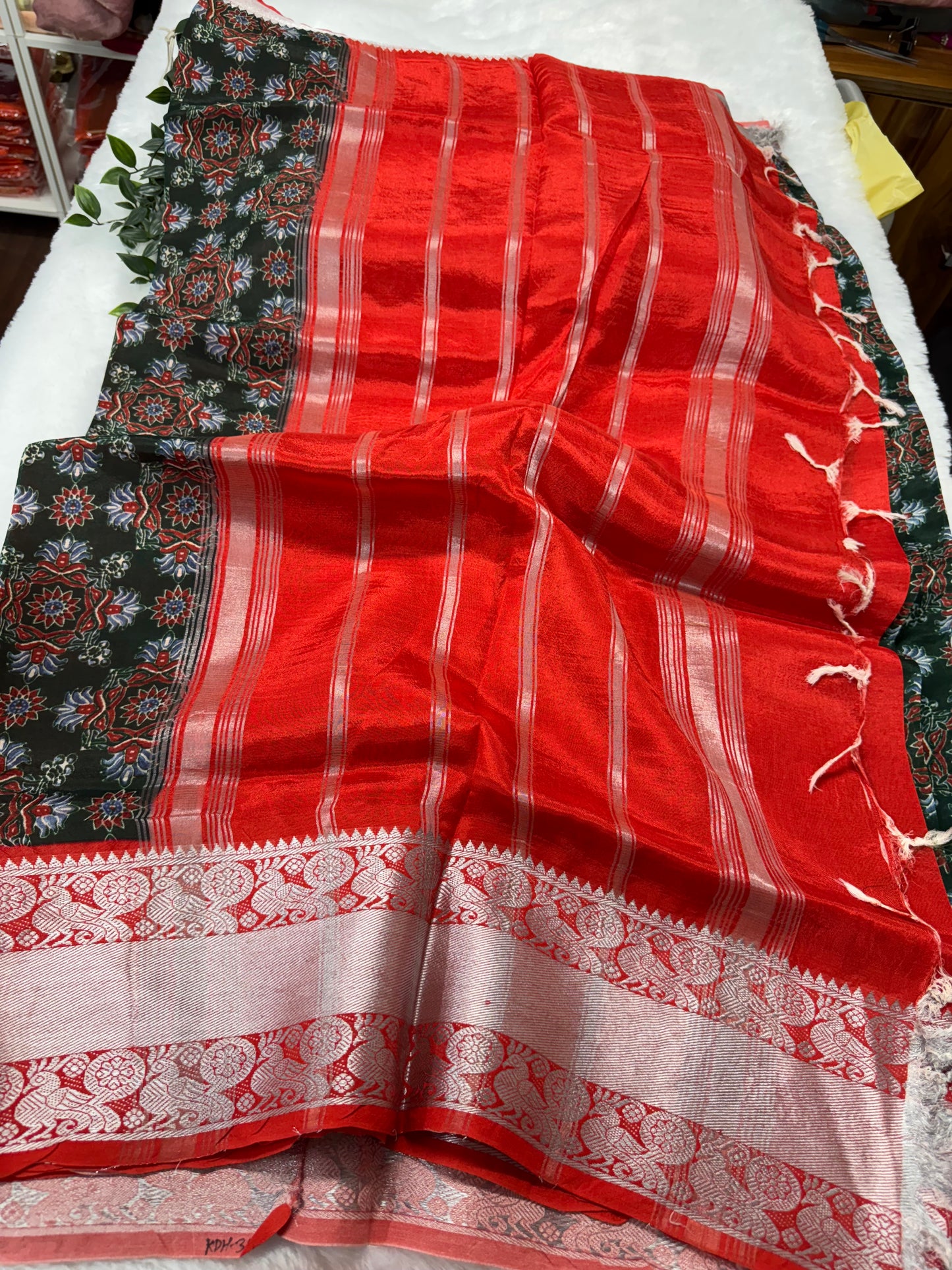 Mangalagiri pattu saree with Ajrakh print-SR2022E