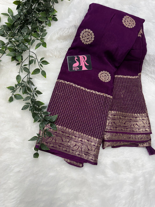 Pure wrinkle chiffon saree zari checks border-SR1040D