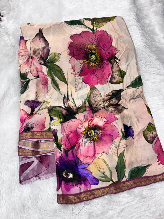 Pure wrinkle crepe chiffon saree-SR1259D