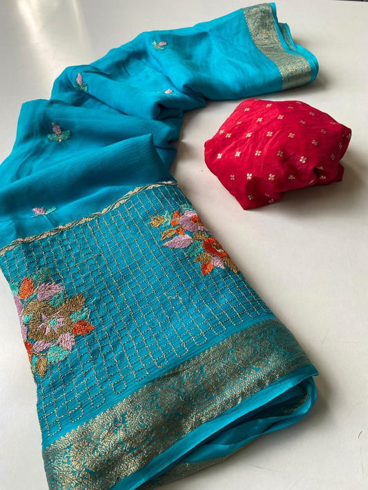 Pure Chinnon embroidery saree-SR1147C