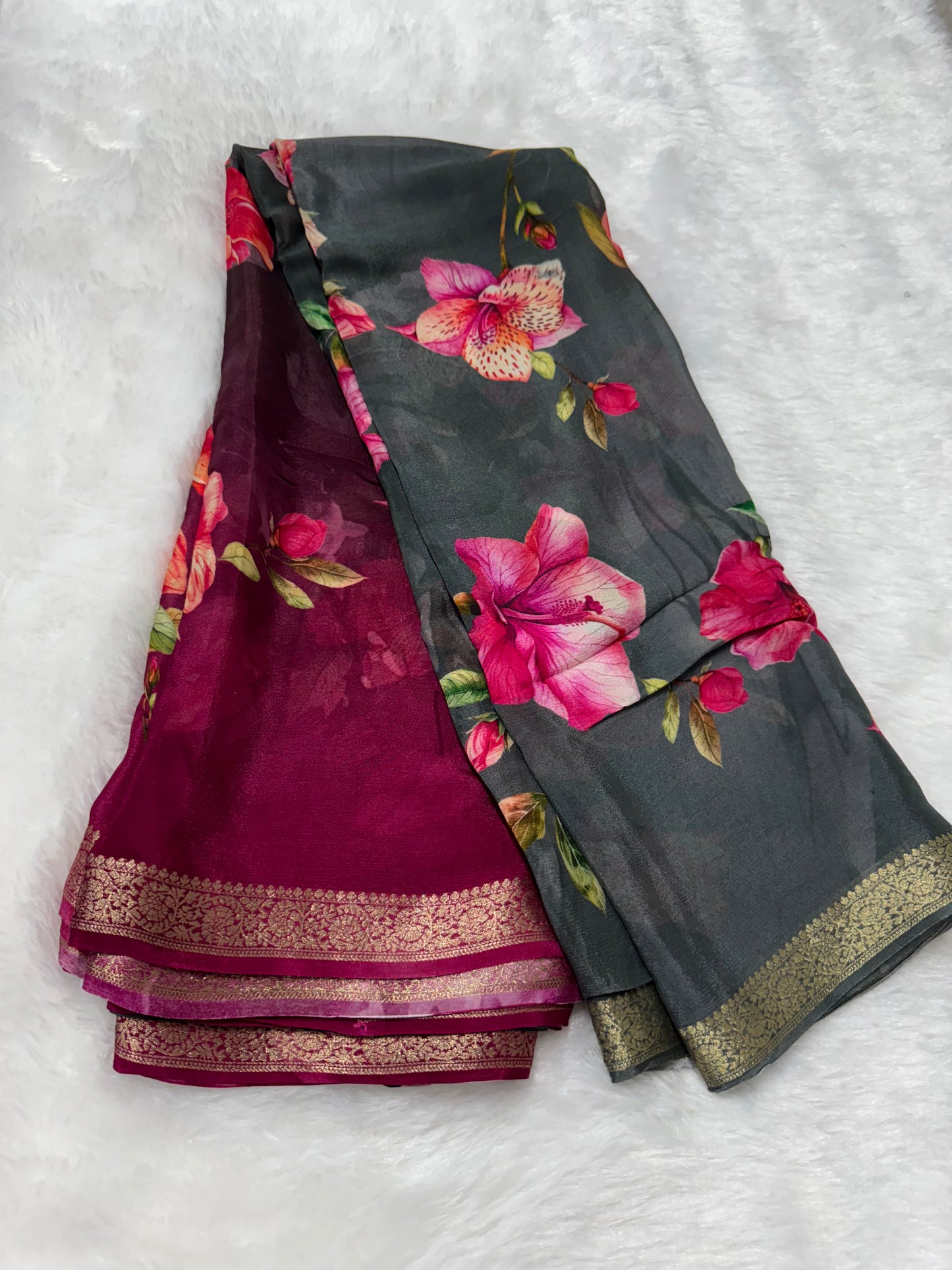 Pure Chinnon Floral Saree