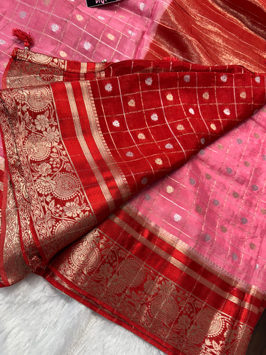 Pure Chinnon zari checks-SR1041C