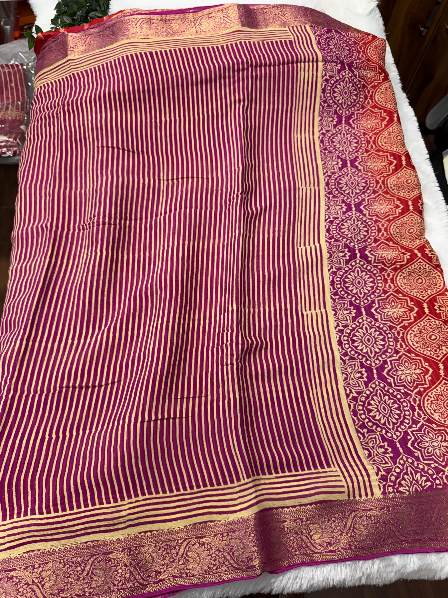 Pure Chinnon Ajrakh  saree-SR1021A