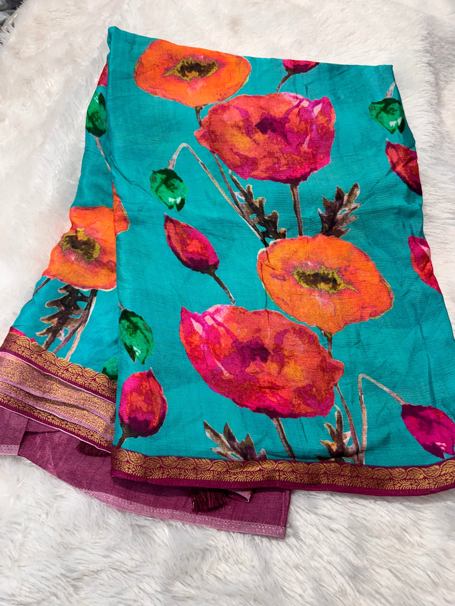 Pure wrinkle crepe chiffon saree-SR1259G