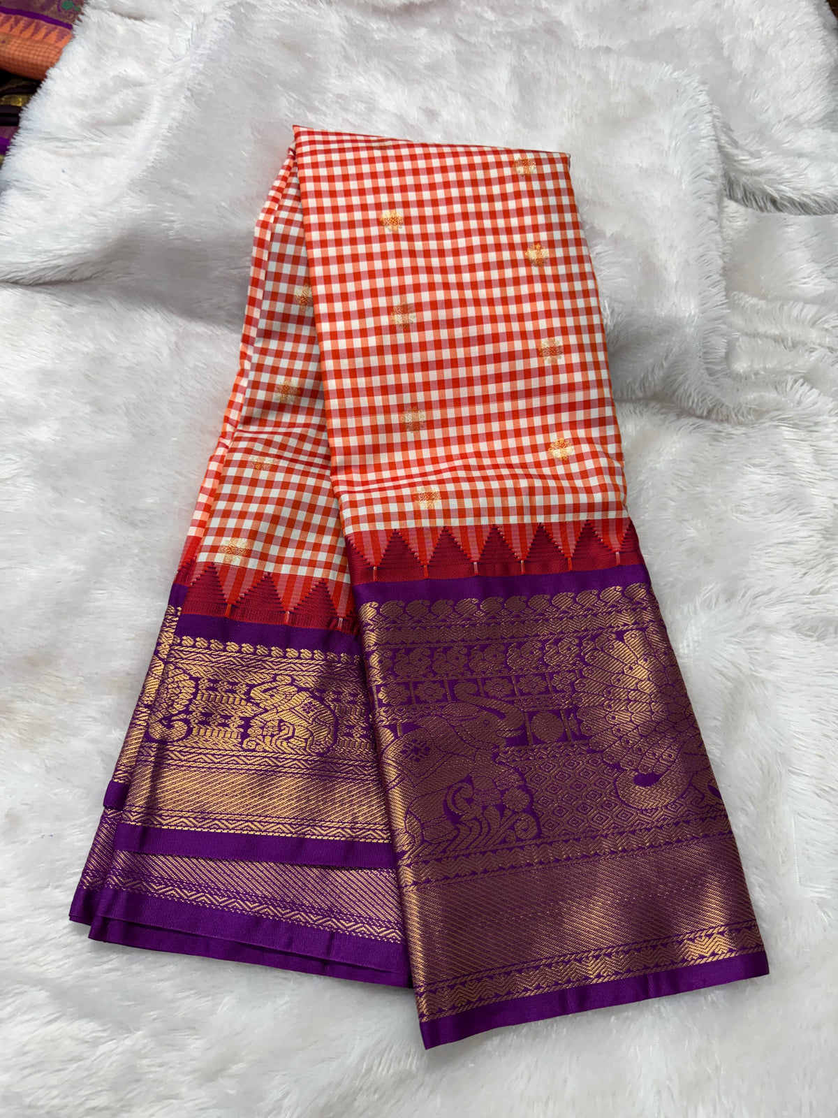 Soft Gadwal madras checks saree-SR1329A