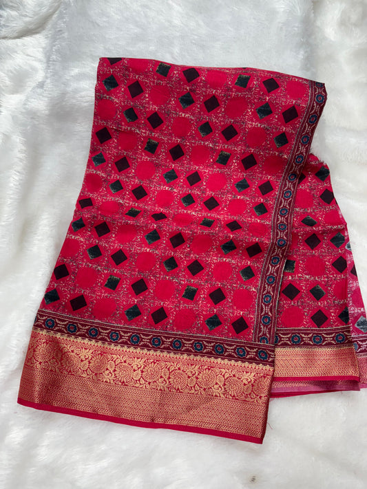 Kanchi crepe silk Ajrakh saree-SR1166A
