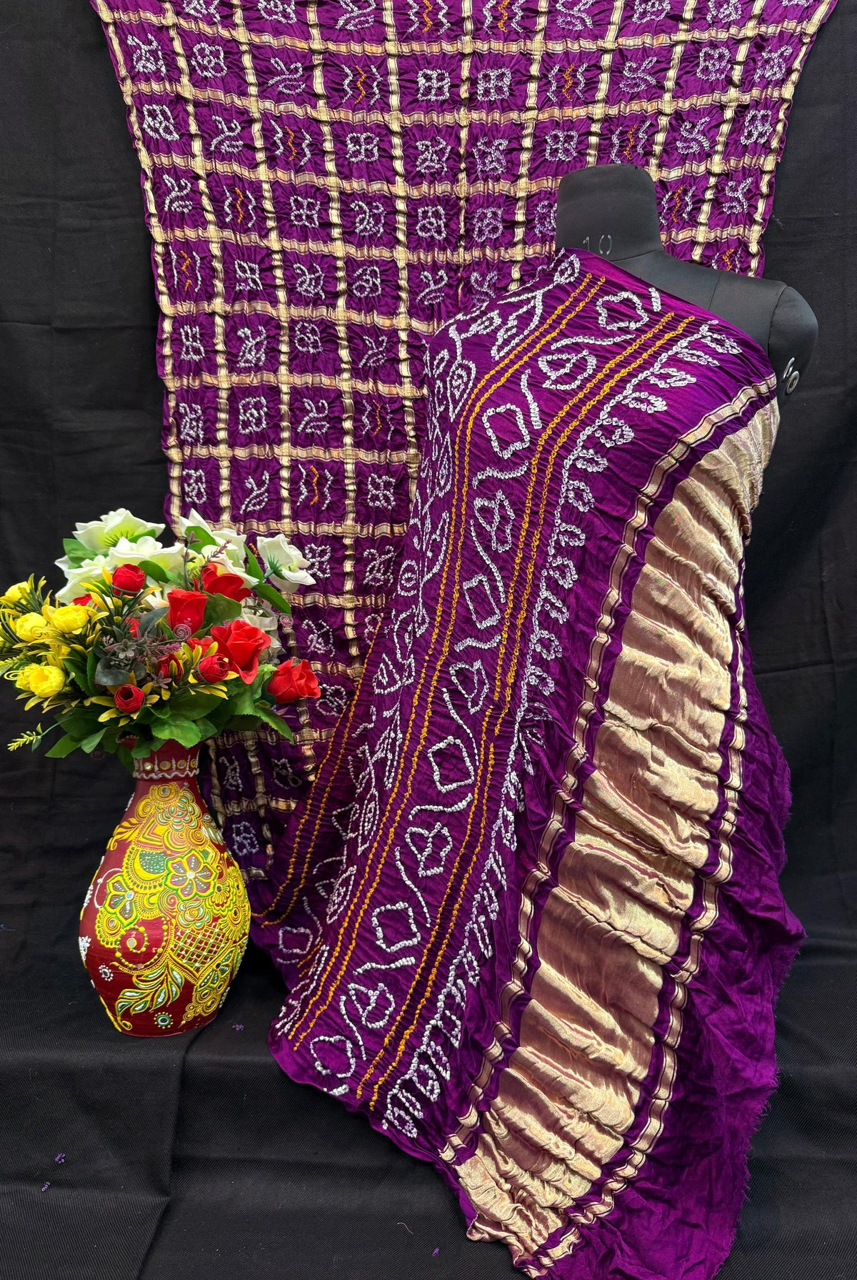 Gharchola checks bandhej saree-SR1308