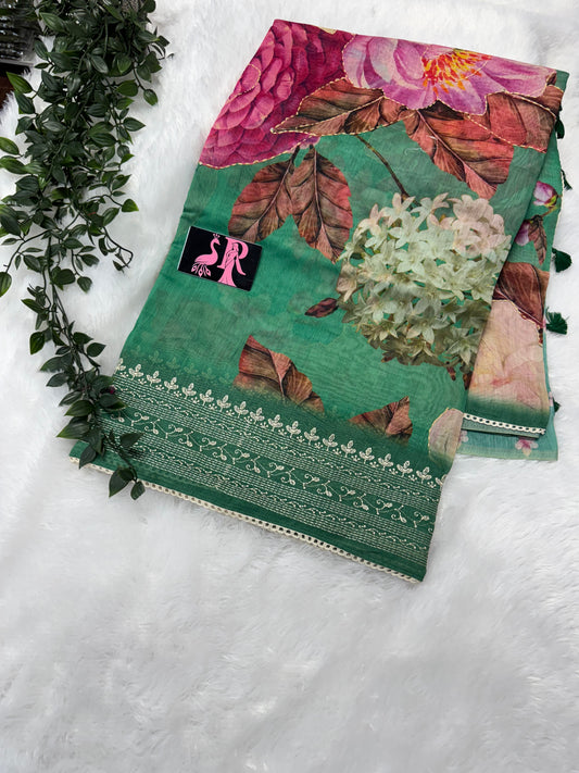 Chanderi Kantha work saree-SR1058B