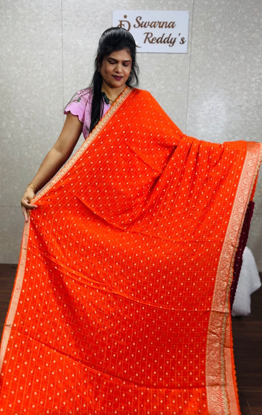 Pure Chinnon Zari Checks Saree-SR1005B