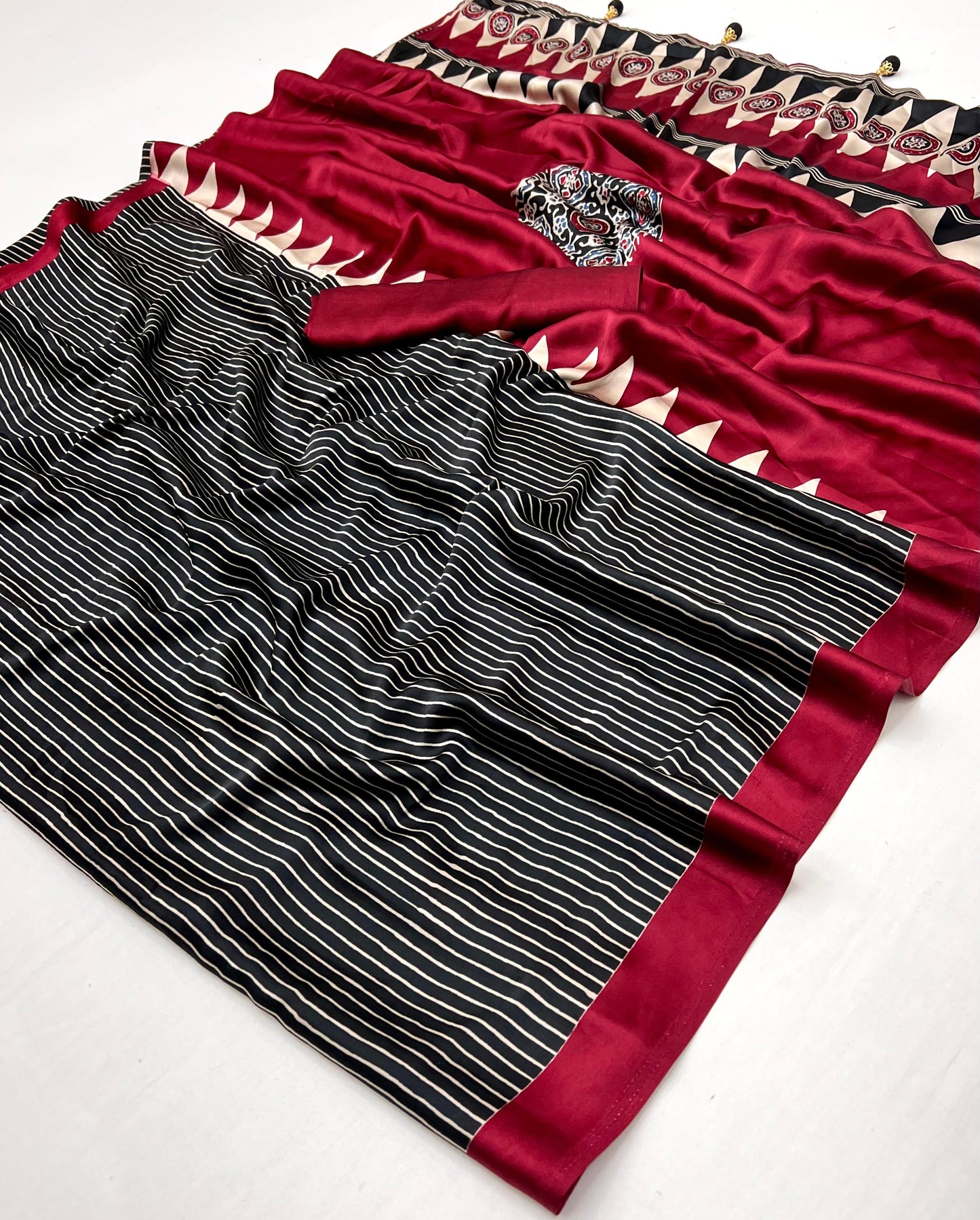 Satin ajrakh saree-SR1026B