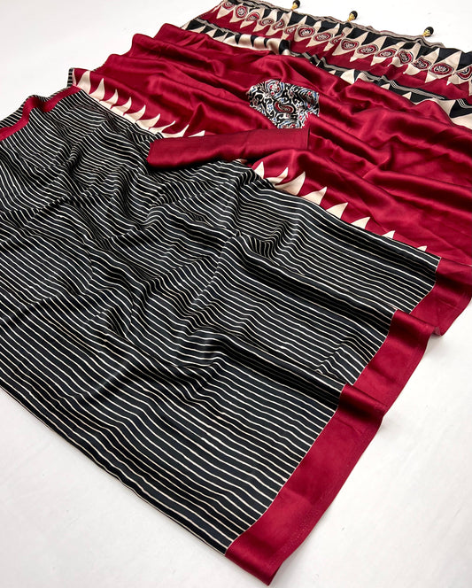 Satin ajrakh saree-SR1026B
