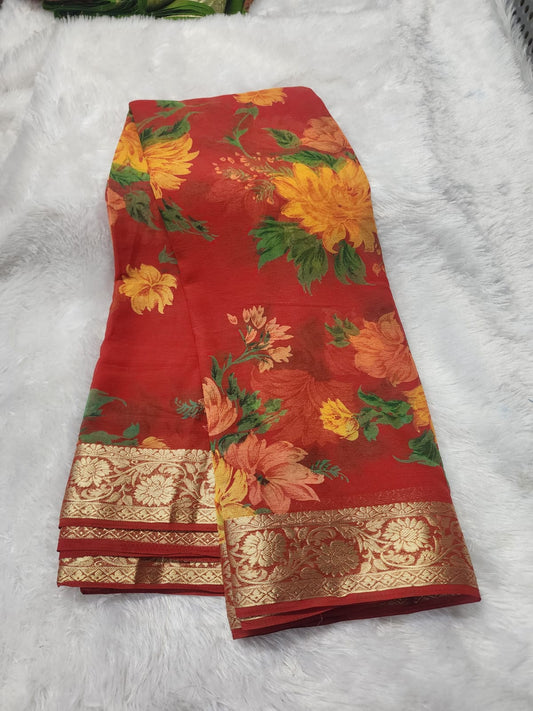 Soft chinnon digital print saree-SR1304E