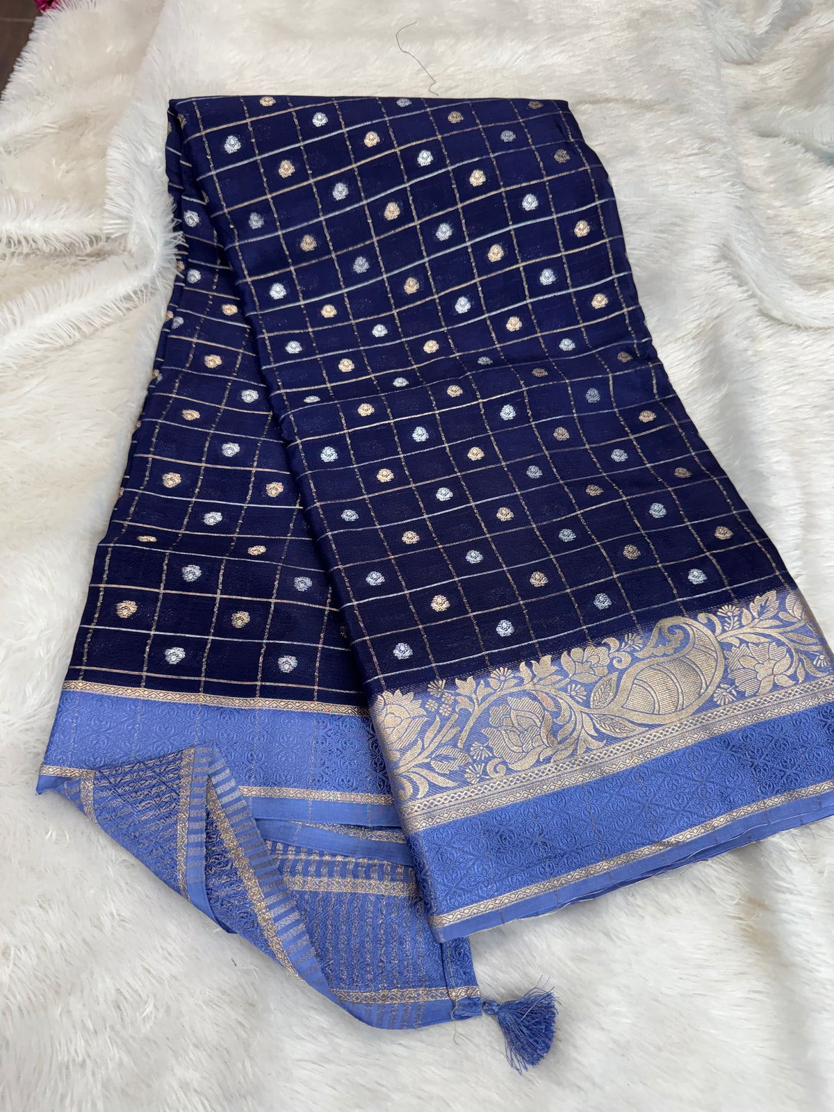 Pure chinnon checks sarees-SR1319C