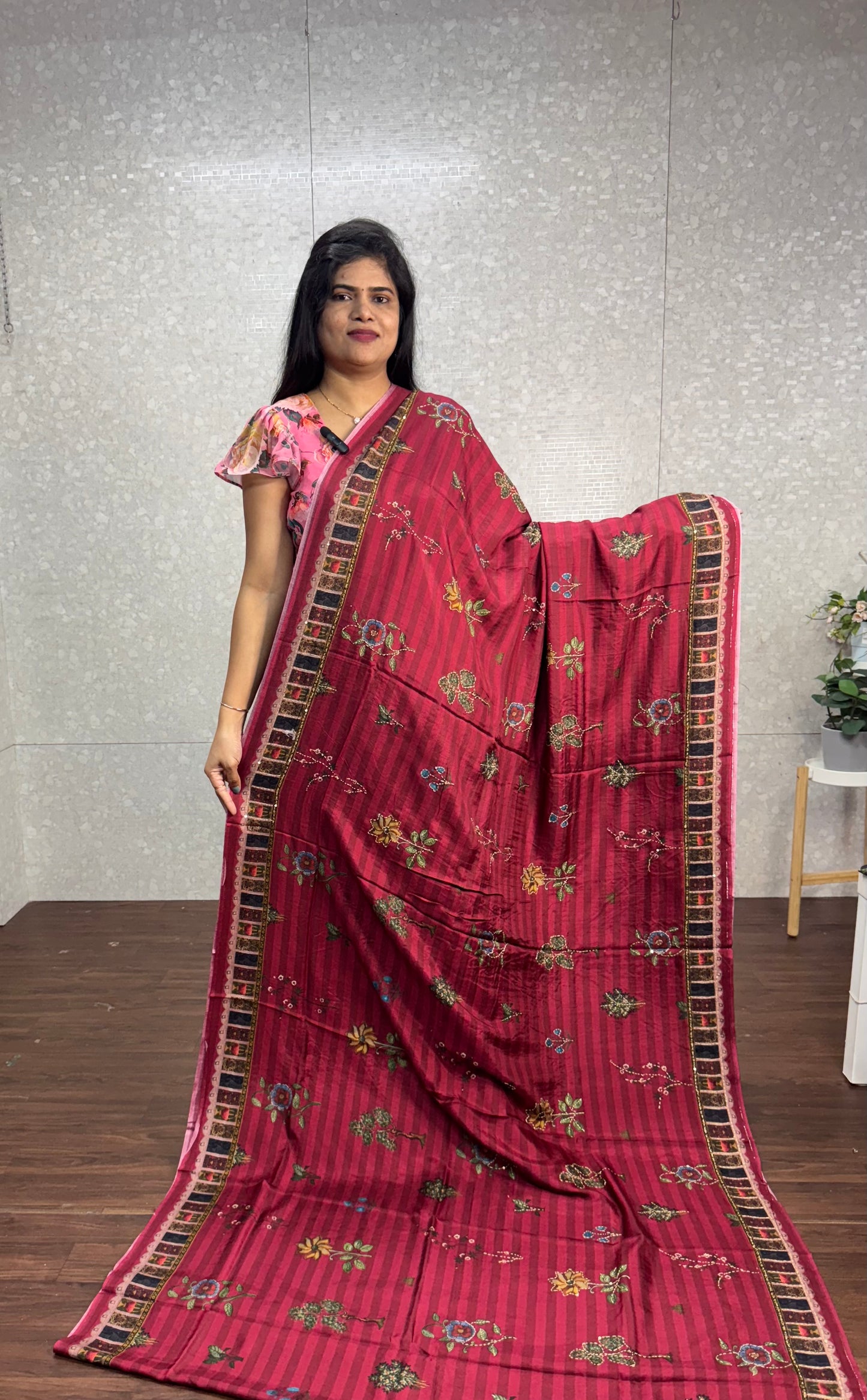 Dola silk Kantha work saree-SR1106A