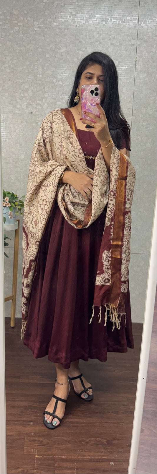 Mangalagiri Kalamkari Anarkali set-SRA017B
