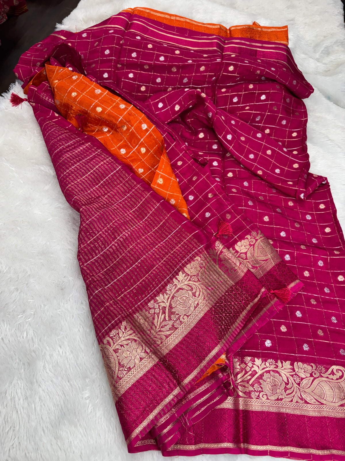 Pure chinnon checks sarees-SR1319E
