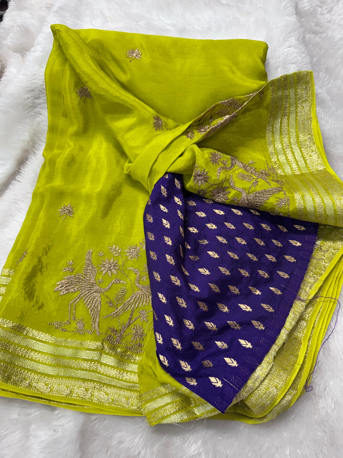 Pure chinnon fancy saree-SR1268G