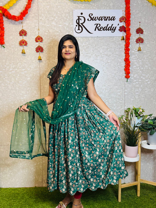 Crepe Silk Floral Anarkali-SRA1001B