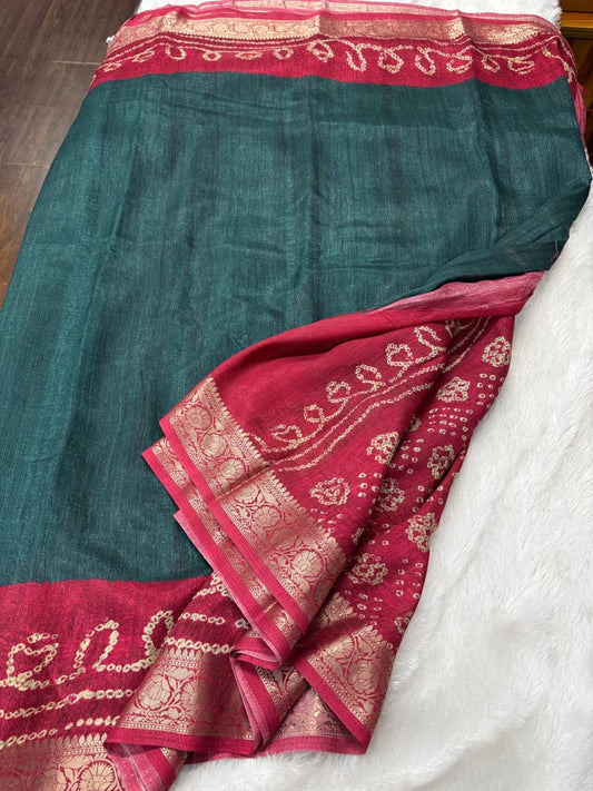 Viscose Tassar bandhini saree-SRCS006