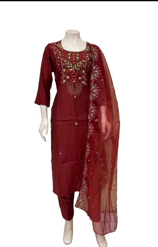 Chanderi thread work suit-SRL009