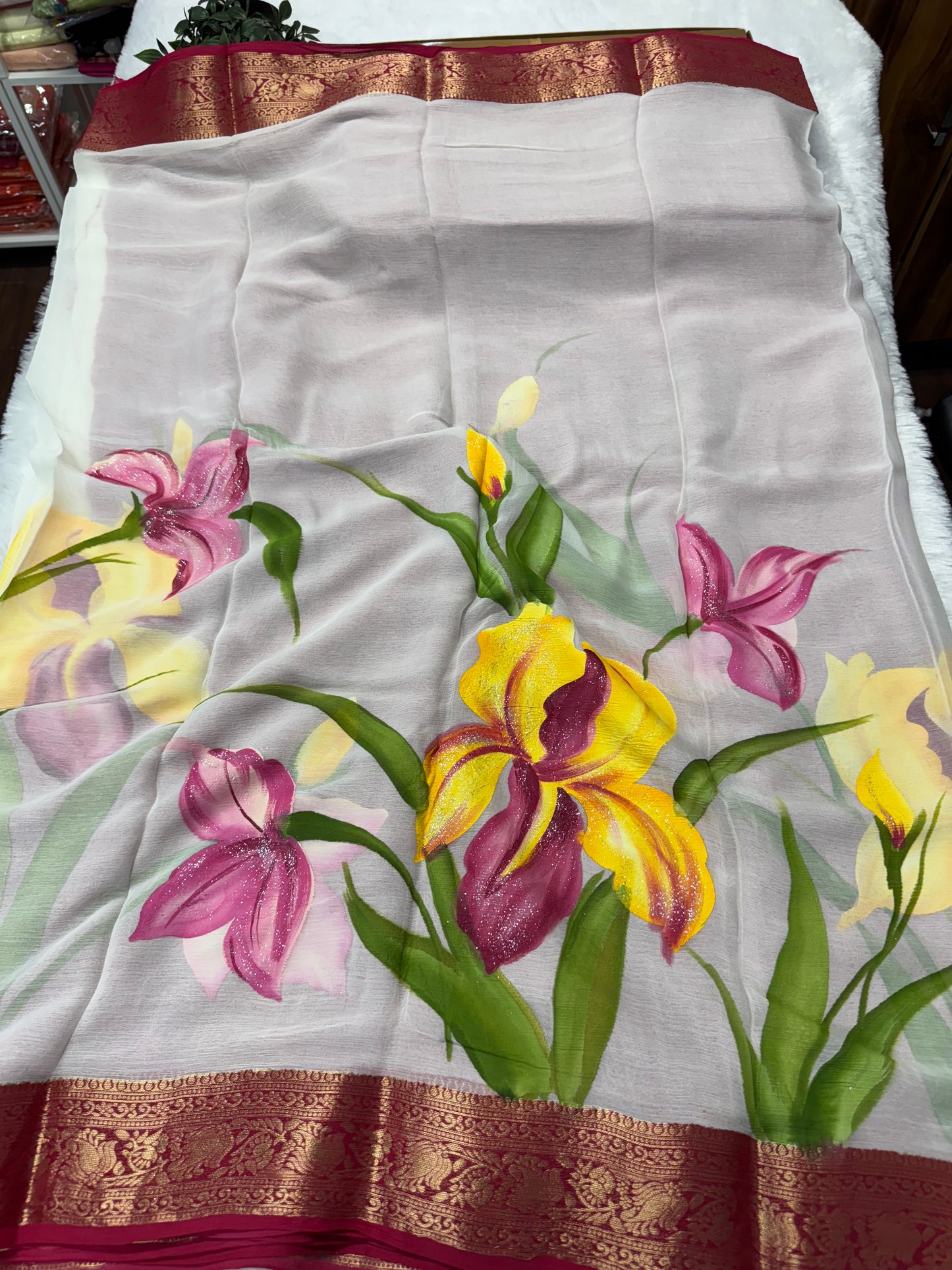 Pure chiffon hand painted saree-SR1015F