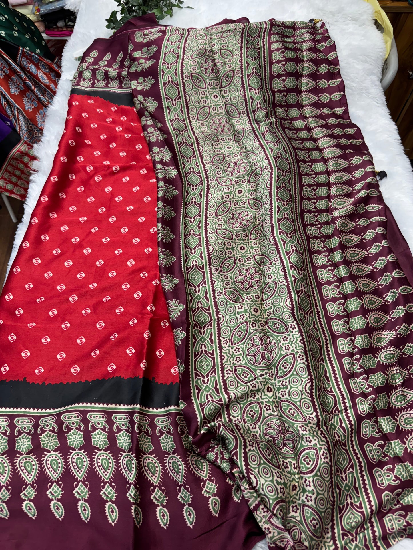Satin Ajrakh saree-SR1017C