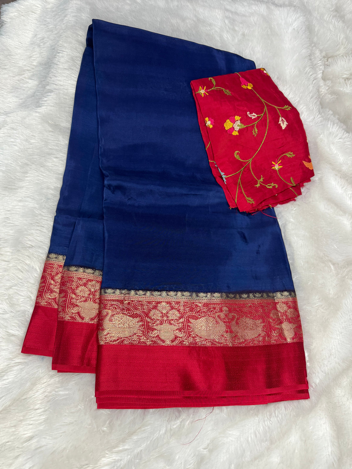 Mysore crepe saree embroidery blouse-SR1326