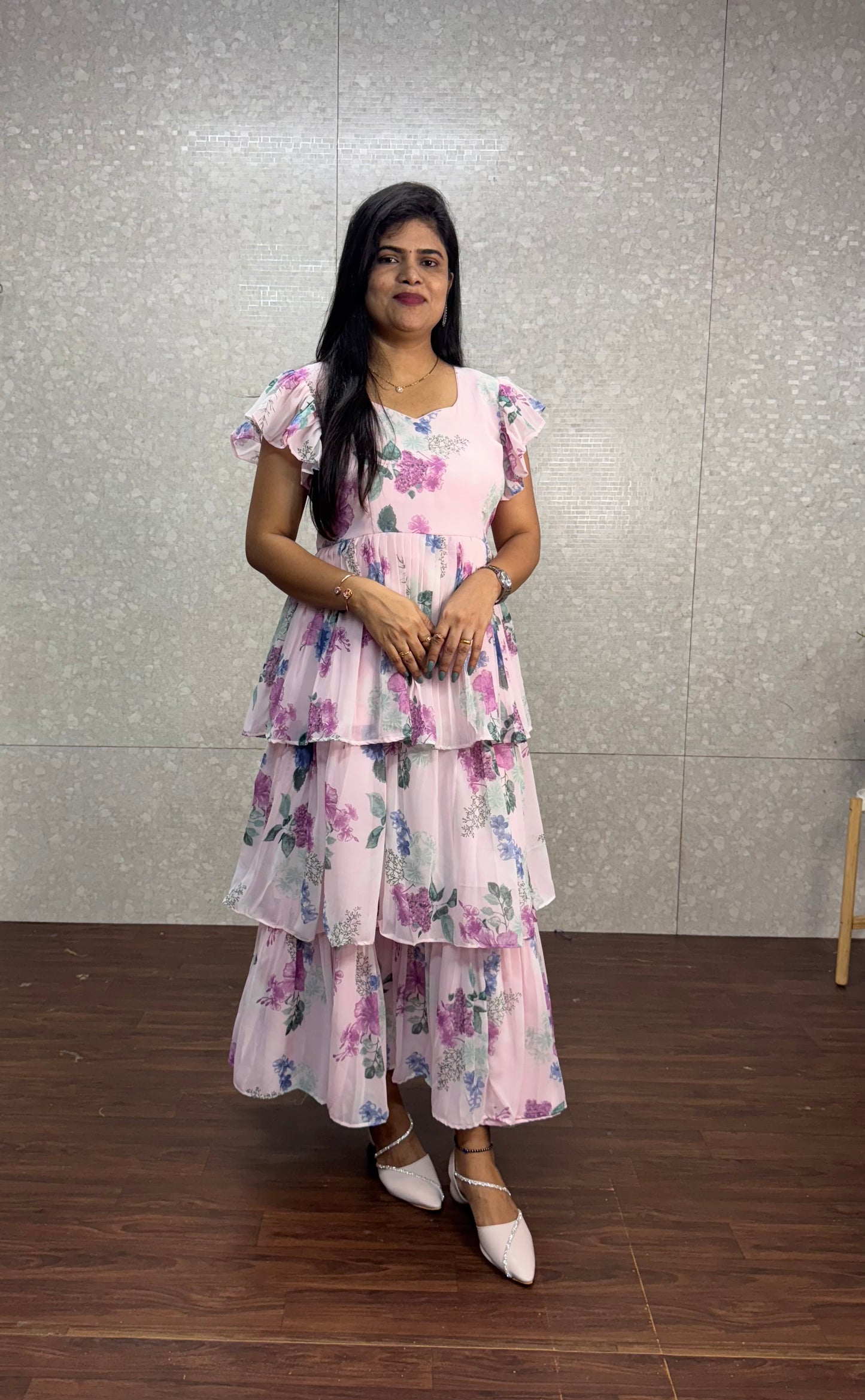 Georget printed frock-SRF1027E