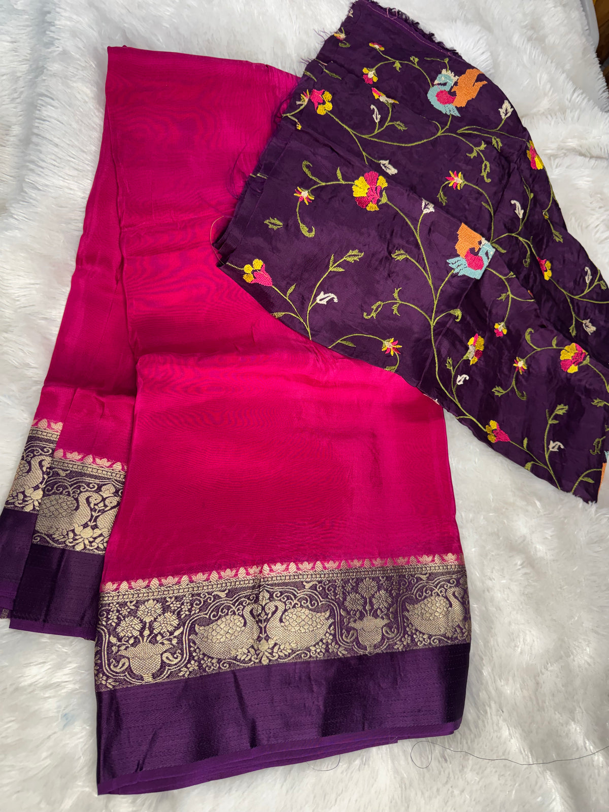 Mysore crepe saree embroidery blouse-SR1326