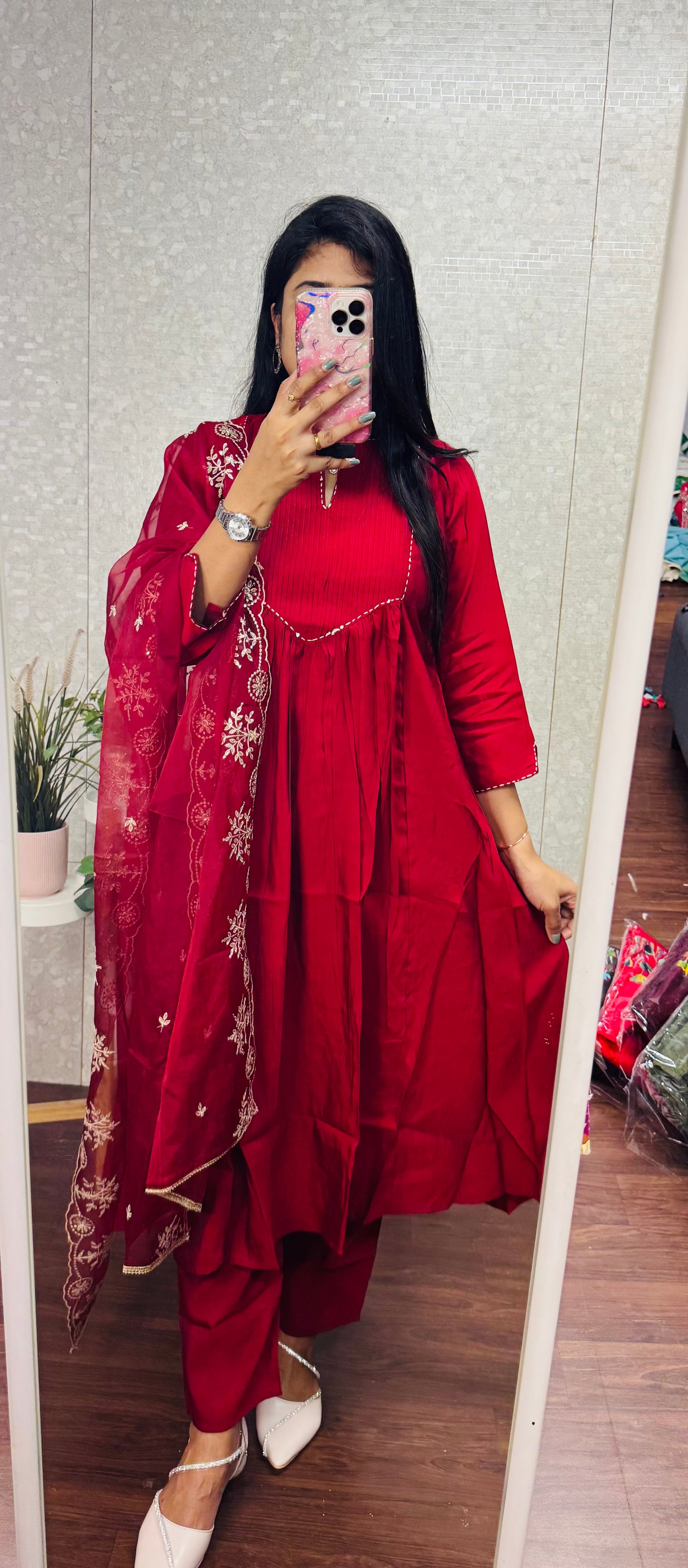 Roman silk Kantha work suit-SRS002