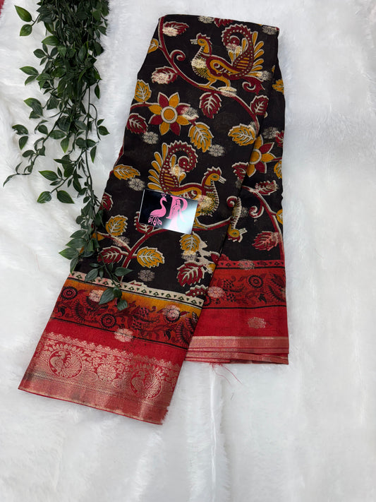 Jute Georget Kalamkari saree-SR1036C