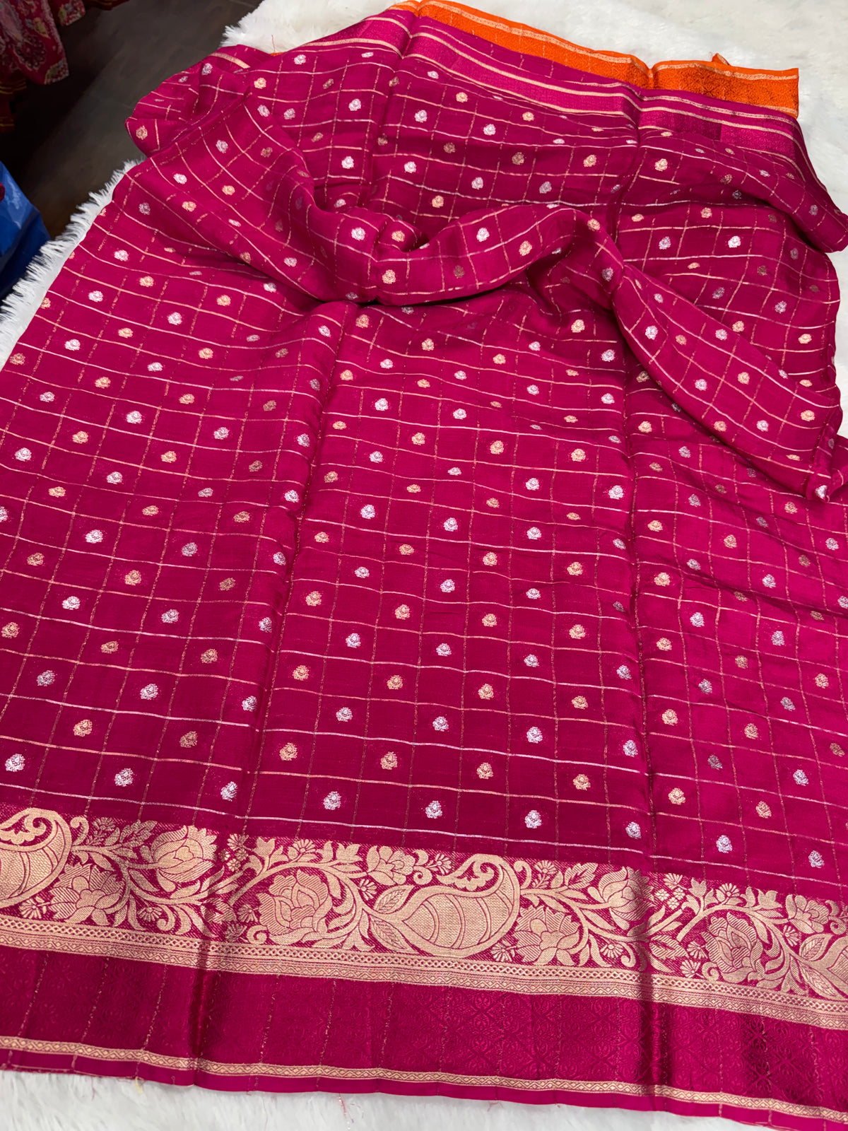 Pure chinnon checks sarees-SR1319E