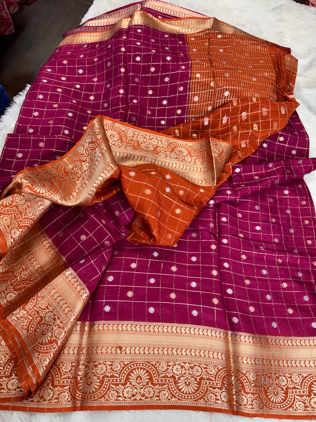 Pure chinnon checks saree-SR1319B